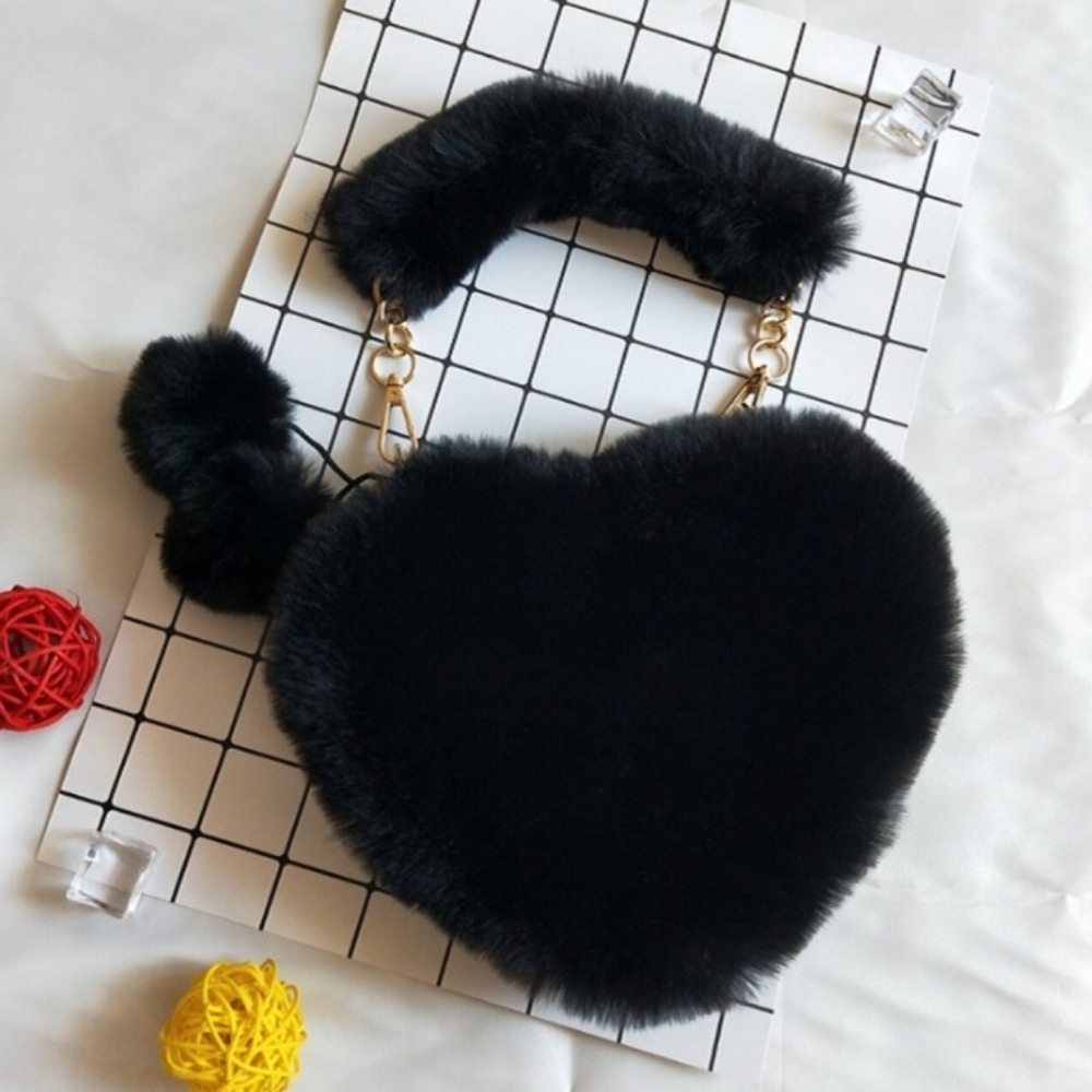 GROOVY GLAM Black Heart Shaped Plushy Purse - Picture 4 of 4